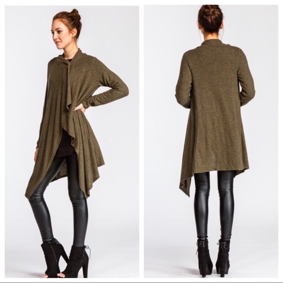 DEADRA-One Button Hacci Knit Wrap Cardigan - Picture 2 of 4